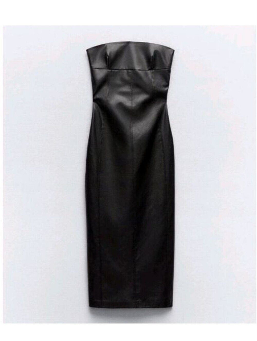 Zara Strapless Black Faux Leather Midi Dress